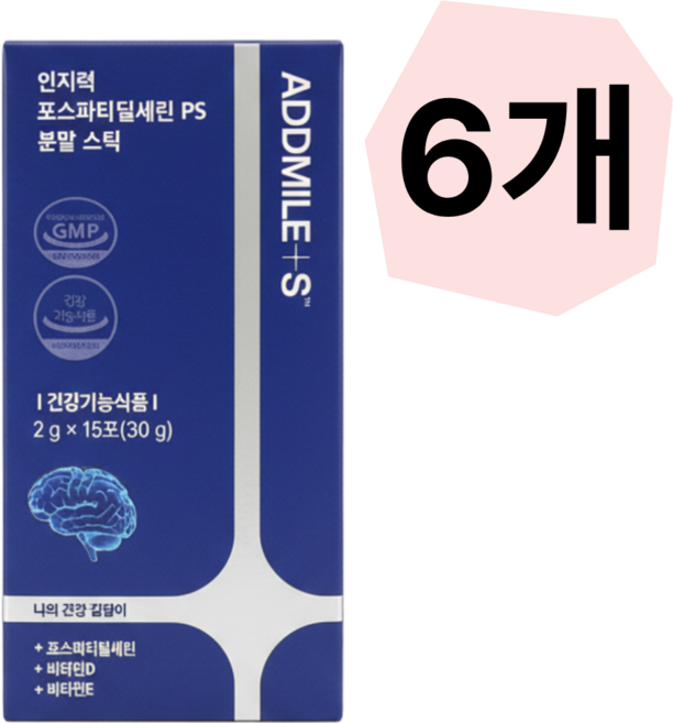 애드마일스 인지력 포스파티딜세린 PS 분말 스틱 2g x 15포 건강기능식품, 6세트