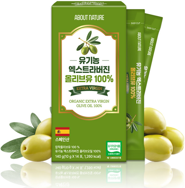 어바웃네이처 유기농 엑스트라버진 올리브유 14p, 140g, 1개