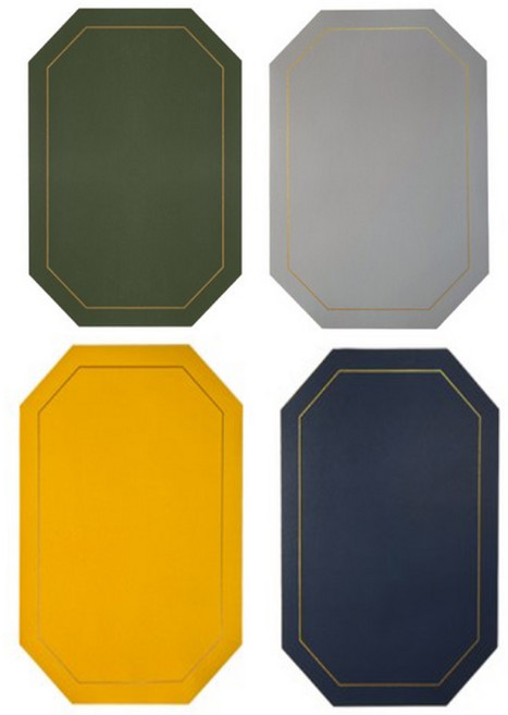 VIONOVA 비오노바 양면 팔각형 테이블 매트 4P, 4개, 43x30 cm, 네이비+옐로우