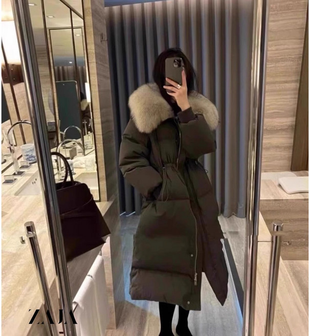 ZAJA 여성 겨울 롱 패딩 퍼 칼라 예쁜 패딩 코트