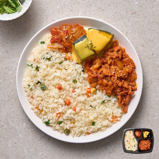 굿스푼 다이어트 야채볶음밥 고추장 불백 215g 4팩 매콤 고기반찬 직장인 점심 간편 일주일 식단 편의점 도시락, 야채볶음밥&고추장불백 4팩, 4개