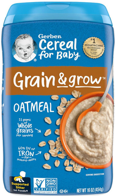 거버 이유식 시리얼 1단계 그레인 그로우 오트밀, 454g, 1개