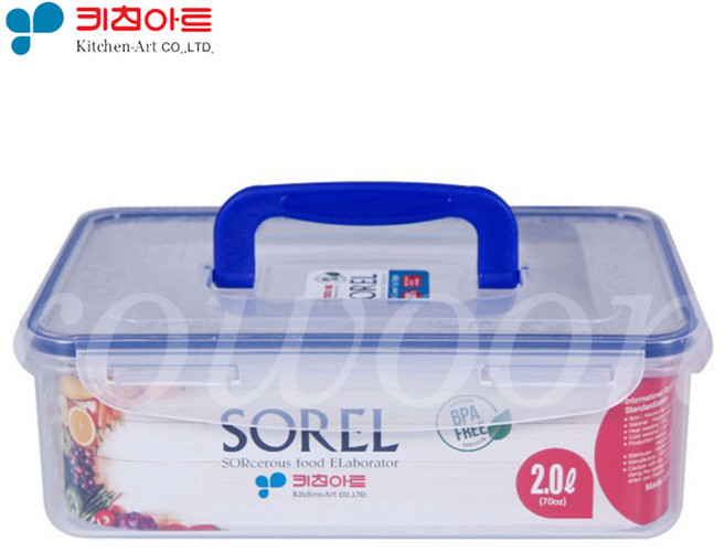 키친아트 소렐 투명 직사각 밀폐용기 핸드형 2L 김치통