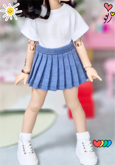 #파올라레이나 32cm 옷( 연청 블루 주름치마 )[마구샵]#구체관절인형#bjd#인형옷#다락아이#관절바디#완제품, 1개
