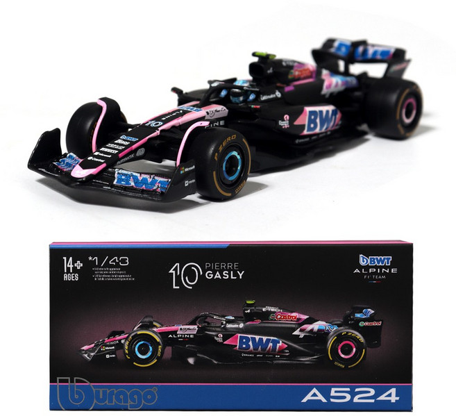 브라고 1:43 BWT Alpine F1 Team A524 (2024) F1 레이싱카 다이캐스트 아크릴케이스 알파인 팀, A524 10번, 1개