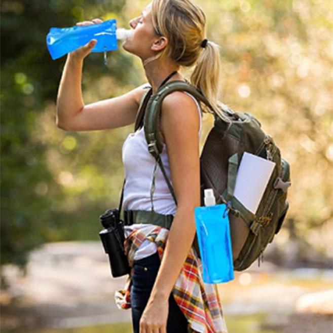 RNR 초경량 접이식 소프트 플라스크 등산 런닝 물병 물통 500ml, 1세트, 블루