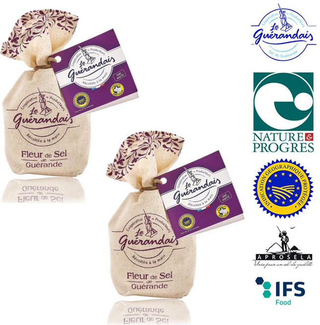 르 게랑데 게랑드 플뢰르 드 셀 꽃소금 토판 천일염 린넨, 125g, 2개