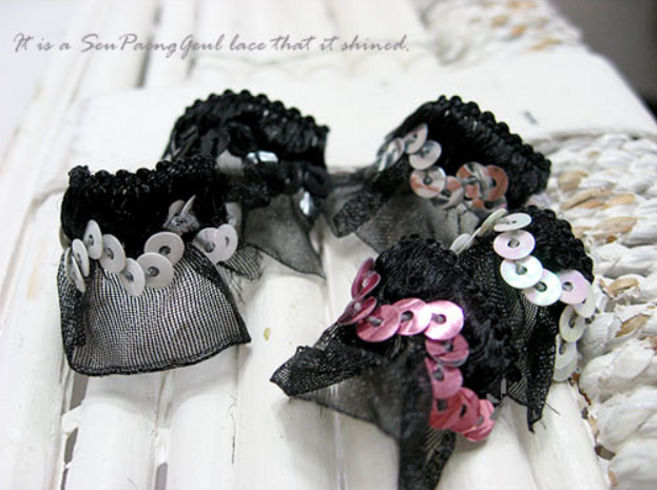 릴리패브릭 주름레이스]뉴오간디외주름스팽글(5컬러), 블랙+핑크스팽글, 1개