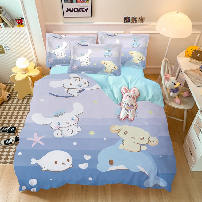 시나모롤 이불 세트 커버 슈퍼싱글 퀸 순면 베개, R