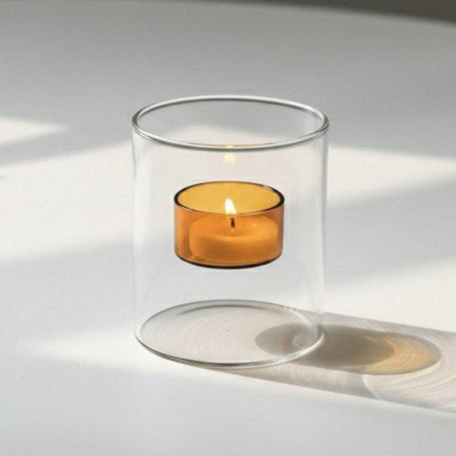 불멍 감성 인테리어 오브제 컬러 유리 컵 티라이트 캔들 홀더 P095, 오렌지