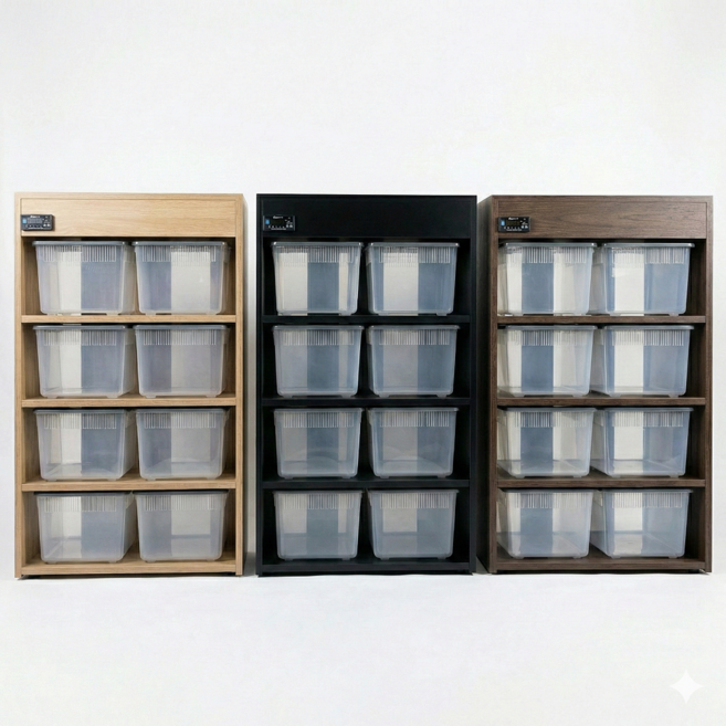 뉴런 붙이류 교목성도마뱀 2열 렉사육장 (JIF적재형케이지 대 기본탑재) 터브포함 크레스티드게코사육장 스네이크사육장, 1개, 2열4층 월넛컬러