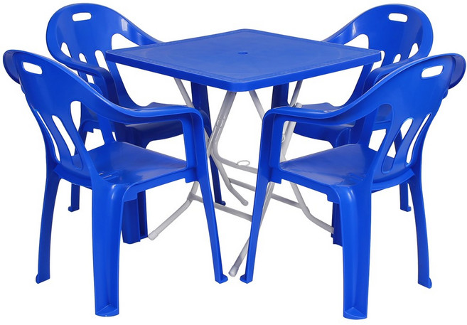 지오리빙 플라스틱 테이블 의자 세트 야외테이블세트, 사각+팔걸이의자(코발트블루)