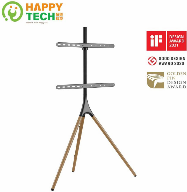 HAPPY TECH STF264 STF364 歐風實木 電視落地架 適用45-65吋, 1個, 三角款【淺色腿】 -65吋