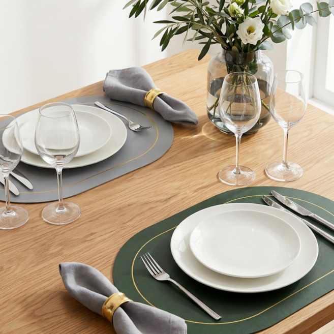 올리올망 양면 식탁 테이블 매트, 2개, 44.5 x 30.5 cm, 그린+그레이