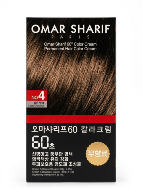 오마샤리프 60초 칼라크림 염색약, 4호 밝은밤색, 3개