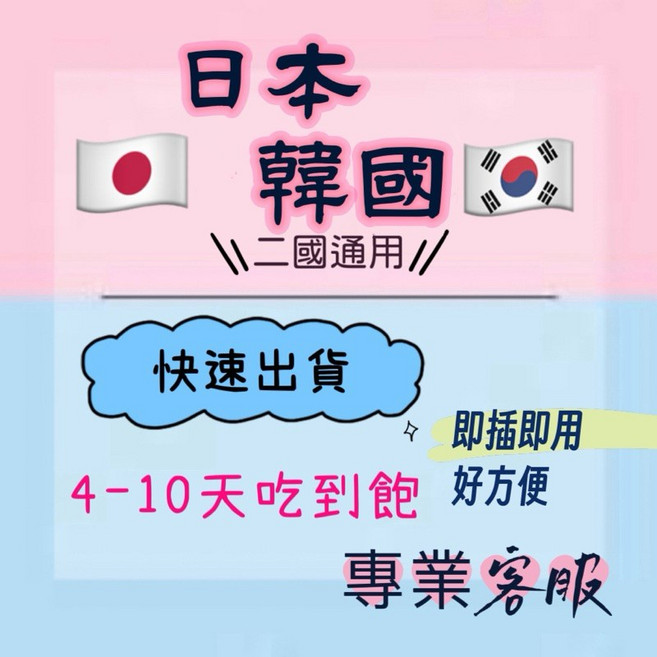 日本韓國上網卡 4-10天吃到飽 即插即用, 1個, 日韓7天共3GB(總量型）
