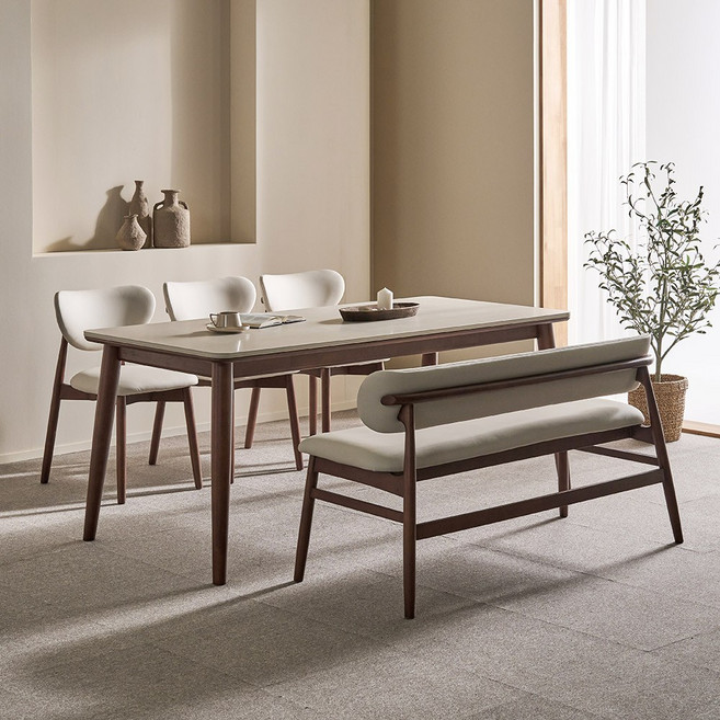 쏠앤까사 오브 고무나무 원목 포세린 세라믹 식탁세트 4인용 6인용 1400 1800, 일반 2 + 벤치 1, 1400-4인