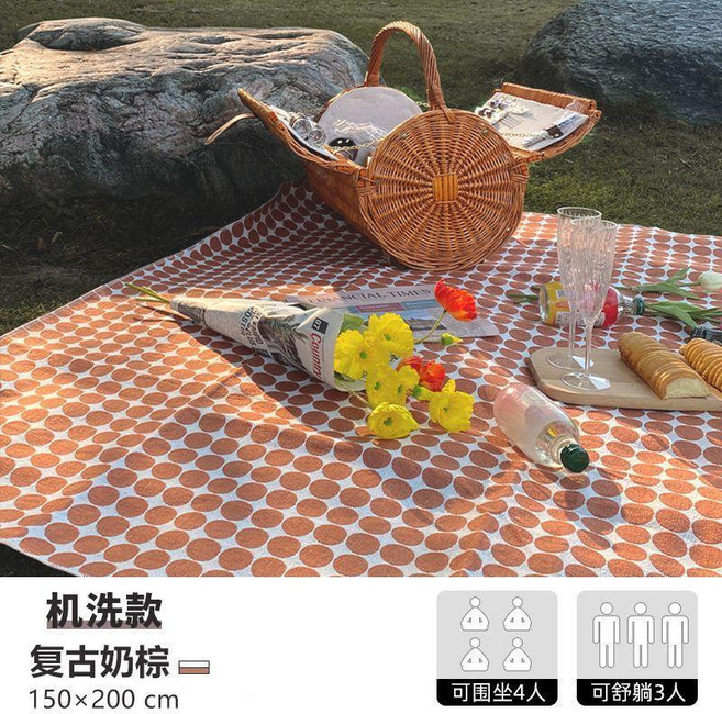 野餐墊防潮墊加厚戶外露營沙灘墊防水帳篷墊子防沙地墊野餐布坐墊, 豆沙色波點