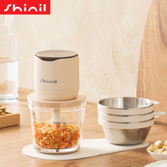 강력 무선 야채 다지기 내열 유리 SUS 304 스텐인리스 3중칼날, 모던아이보리