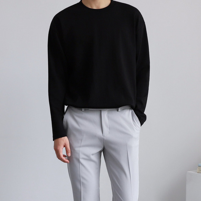 더베이직샵 소프트터치 심플 세미오버 크루넥 티셔츠