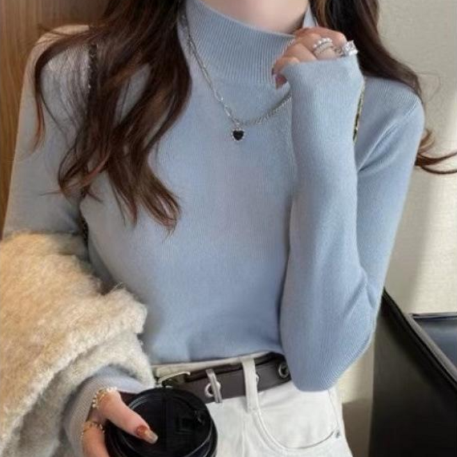 이즈리엘 여자 가을 겨울 이너 니트 반목폴라 무지 긴팔 티셔츠