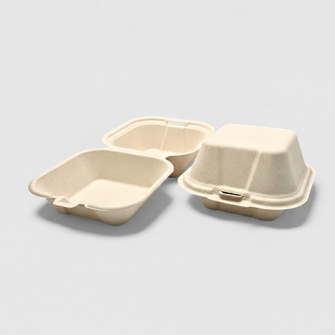 미니 일회용 크라프트 사각 펄프 도시락 샐러드 디저트 케이크 포장 용기, 50개, 1개