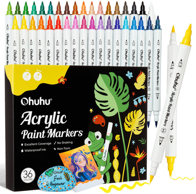 오후후 아카카 아크릴 페인트 트윈마카펜 C세트(파인+브러시) APM-02, 1세트, 36색