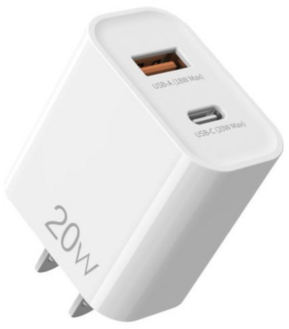 Ai Home 雙孔快速充電器 GaN氮化鎵技術 BSMI認證 旅行便攜, 20W PD雙孔快充頭白色, 1個