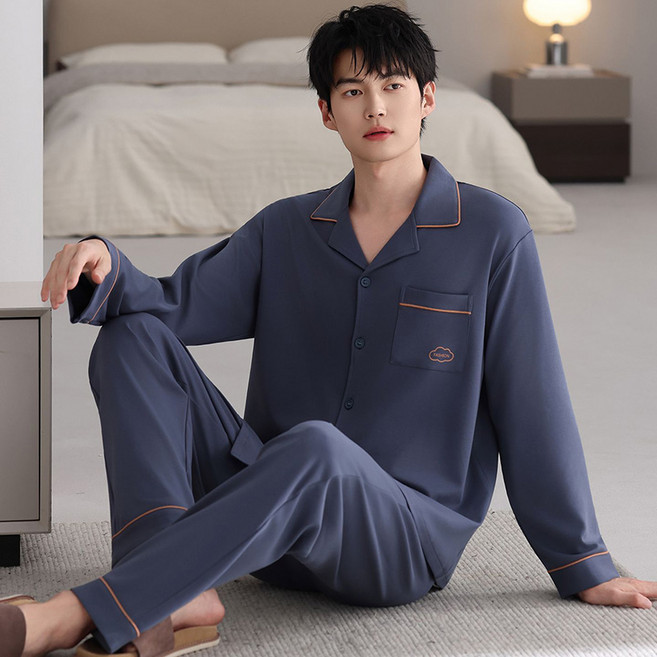 메인워크 남자 빅사이즈 잠옷 상하의 세트 봄가을 실내복 긴팔 긴바지 순면 파자마 와이드 스판 편한 캐주얼 홈웨어 세트