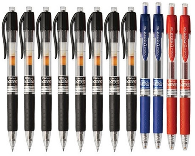 동아 유노크 젤잉크 중성 볼펜 0.7mm U-KNOCK, 1통, 혼합12(흑8청2적2)
