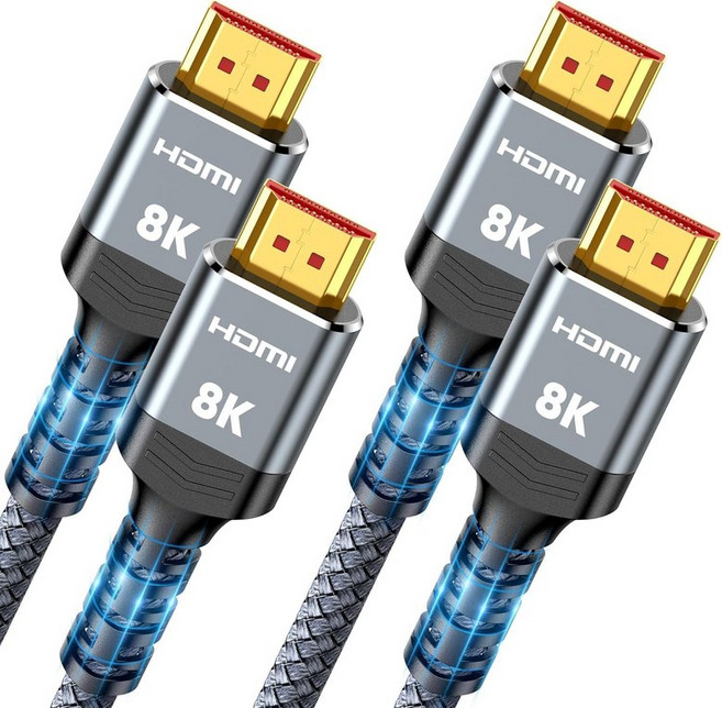 하이윙 8K 10K HDMI 2.1 케이블 6.6FT/2M 2팩 초고속 땋은 코드-4K 120Hz 60Hz DTS X HDCP 2.2 및 2.3 Roku TV/HDTV/블루레이, 1.5 feet, Grey