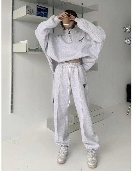 ANYOU 상의+바지 맨투맨 투피스 레터링 심플 오버핏 츄리닝세트