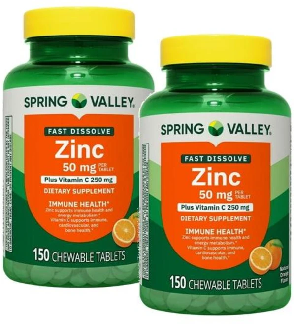 스프링밸리 징크 아연 50mg 비타민C 오렌지맛 츄어블 Spring Valley Zinc, 2개, 150정 - 쿠팡