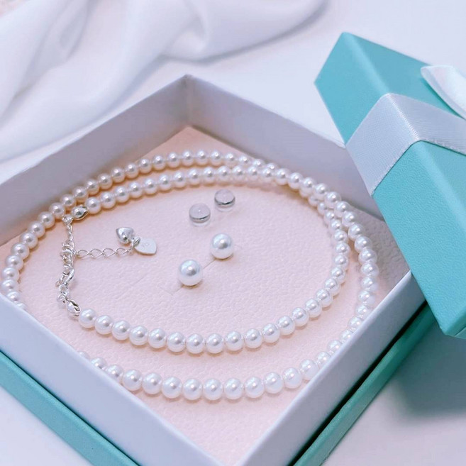 선물포장 여성 진주세트 실버925 스와로브스키 4mm 진주 목걸이 귀걸이 세트 선물케이스 생일선물