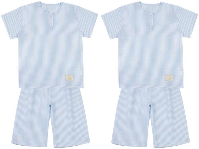 1+1 르브니 주니어 초등 남여아동 여름 홈웨어세트 반팔 체크패턴 잠옷 여름 냉감 실내복