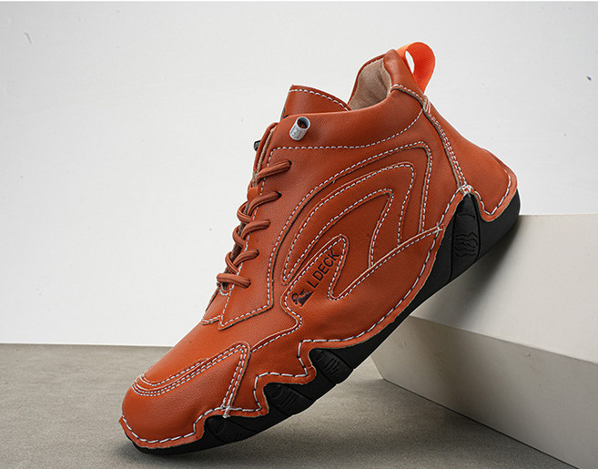 DAGY 가을과 겨울 레트로 남성과 여성을위한 하이 탑 캐주얼 신발 가죽 소프트 단독 미끄럼 방지 툴링 신발 트렌디 한 연인 신발