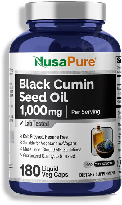 NusaPure 누사퓨어 블랙 커민 씨드 Cumin Seed 오일 1000mg 180캡슐, 1개, 180정
