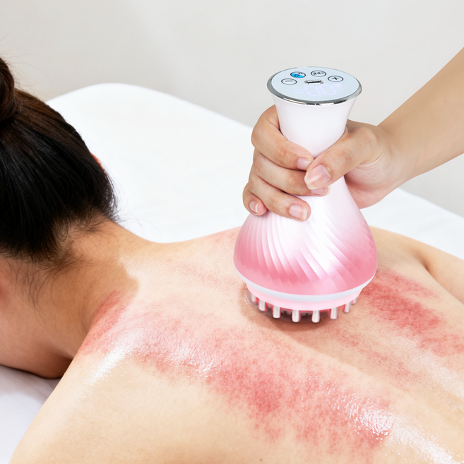 Gaayou 스마트 저주파 마사지기 EMS 온열 안마기 겔패드 근막 저주파기 LED 진동 괄사마사지, 핑크