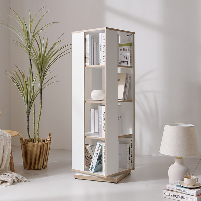 비앙스 아동용 VONI 자작엣지 슬림 회전책장, 화이트, 4단