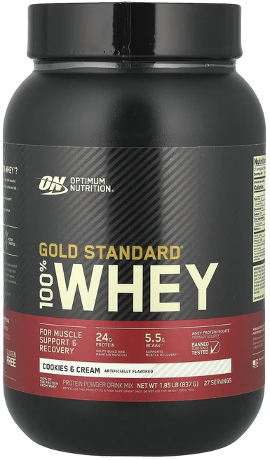 Optimum Nutrition Gold Standard 100% 유청 쿠키 & 크림 837g (1.84lbs), 1개 - 쿠팡