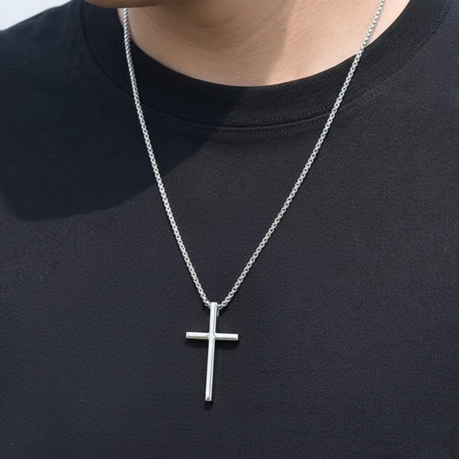 써지컬스틸 남자 십자가 목걸이 데일리 일자 크로스 팬던트 악세사리