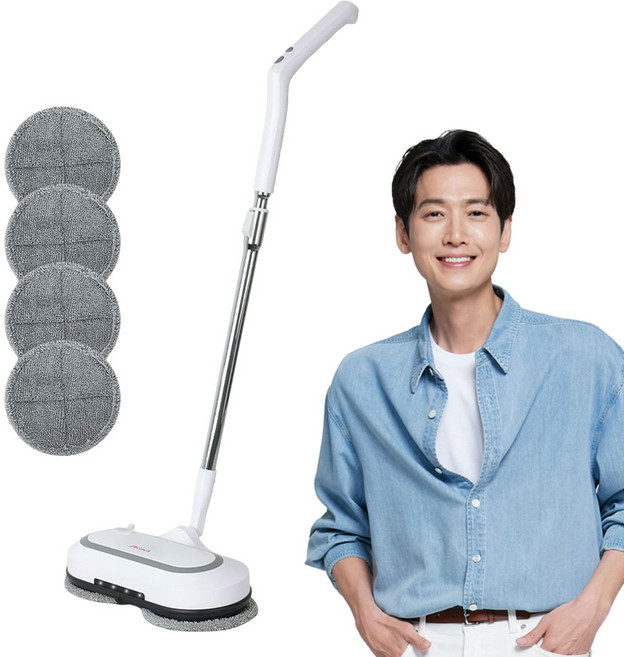 신일 무선 물걸레 청소기 전동밀대 파워 자동 듀얼 회전 물분사 LED 청소기 대용량배터리 극세사패드, 화이트, SDC-SC2000W