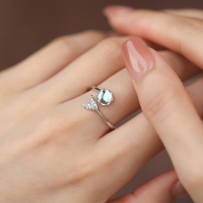 여성 데일리 금전 재물 행운의 큐빅 고래꼬리 오픈 링 반지 A2603