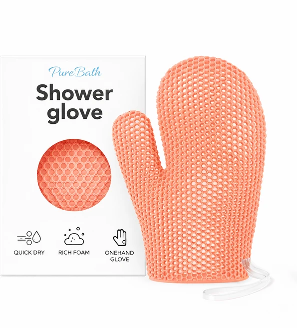 퓨어바스 프리미엄 샤워 스크럽 글러브 저자극 각질케어 장갑 실리콘 스트랩 (pb-1011), 핑크, 1개, 1개입 - 쿠팡