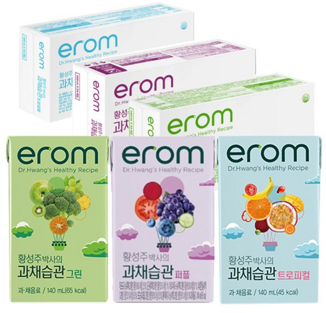 이롬 황성주박사의 과채습관 140ml 3종 (트로피컬/그린/퍼플), 72개