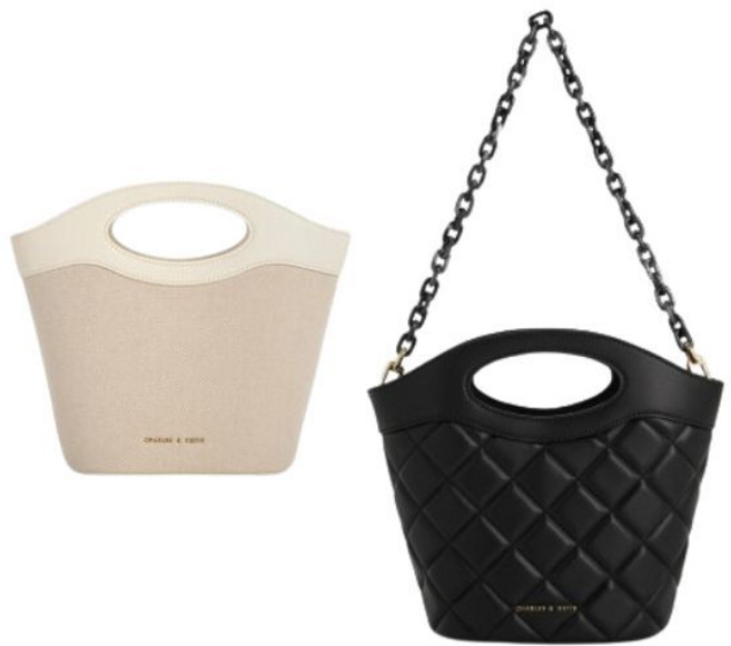 CHARLES & KEITH 菱格紋鏈條弧形提把水桶包, 1個