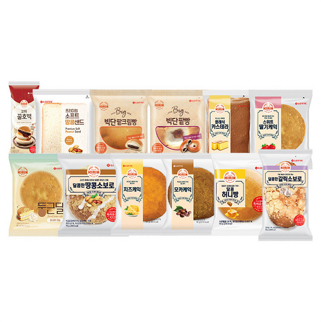 기린빵 12종 모음 꼬마꿀호떡 땅콩샌드 단팥빵 치즈케익 소보로 등, 1세트, 1.17kg