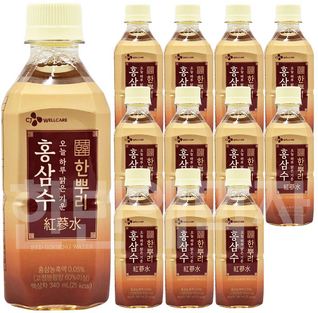 CJ 한뿌리 홍삼수, 340ml, 12개