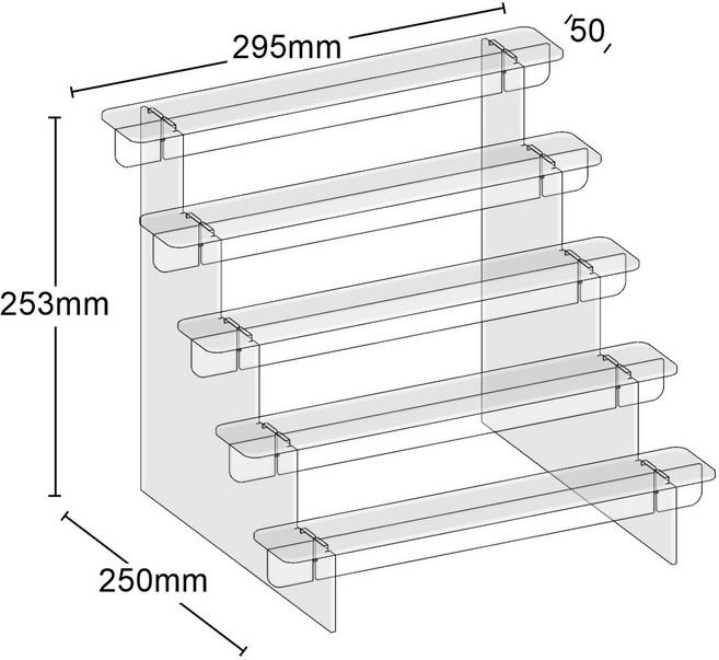 아크릴 계단형 장식장 피규어 선반 진열대 디스플레이, 1단, [길이 295mm] 5단 계단식