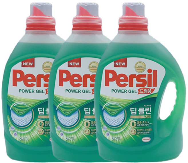 퍼실 딥클린 플러스 파워젤 액상세제 드럼용 본품, 2.7L, 3개